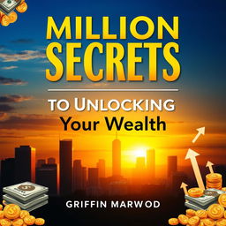 A flat book cover design titled 'Million Dollar Secrets to Unlocking Your Wealth' in a bold, eye-catching font of large size at the top