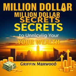A flat book cover design titled 'Million Dollar Secrets to Unlocking Your Wealth' in a bold, eye-catching font of large size at the top