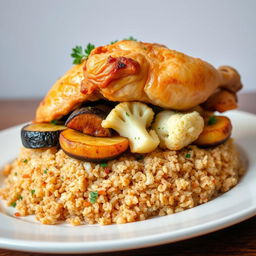 A side view of a beautifully arranged dish featuring a layered presentation