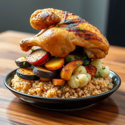 A side view of a beautifully arranged dish featuring a layered presentation