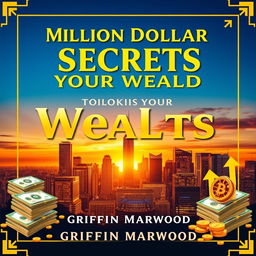 A flat cover design for a book titled 'Million Dollar Secrets to Unlocking Your Wealth' in a bold, eye-catching font, large size