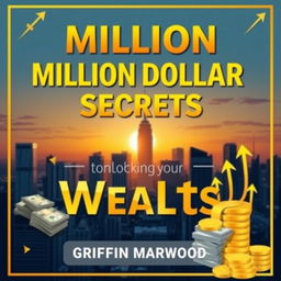 A flat cover design for a book titled 'Million Dollar Secrets to Unlocking Your Wealth' in a bold, eye-catching font, large size