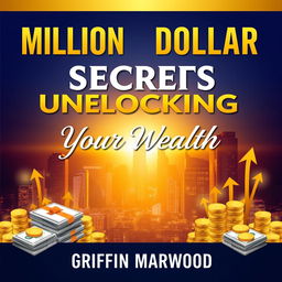 A book cover design for "Million Dollar Secrets to Unlocking Your Wealth" with the title in bold, eye-catching font and large size at the top
