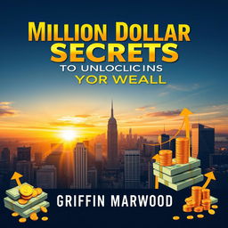 A book cover design for "Million Dollar Secrets to Unlocking Your Wealth" with the title in bold, eye-catching font and large size at the top