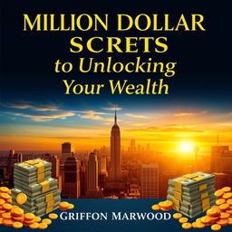 A book cover design for "Million Dollar Secrets to Unlocking Your Wealth" with the title in bold, eye-catching font and large size at the top