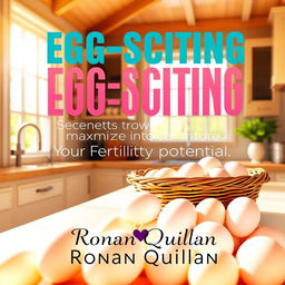 A vibrant and realistic kitchen filled with sunlight, featuring a large basket of fresh eggs prominently displayed