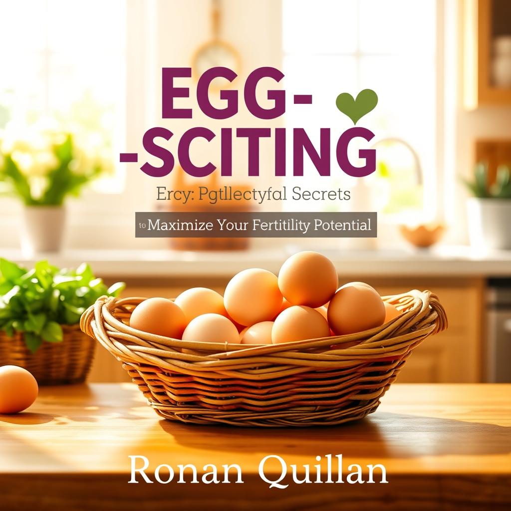 A vibrant, sunny kitchen setting with a realistic depiction, featuring a basket of fresh eggs prominently displayed