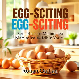 A vibrant, sunny kitchen setting with a realistic depiction, featuring a basket of fresh eggs prominently displayed