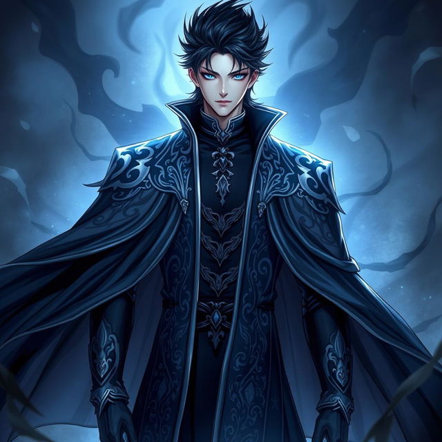 A striking manhwa character depicted as a handsome, cold devil demon king