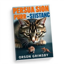 A flat book cover design featuring a large, bold title that reads 'Persuasion Purr-sistence' prominently at the top