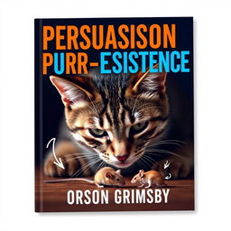 A flat book cover design featuring a large, bold title that reads 'Persuasion Purr-sistence' prominently at the top