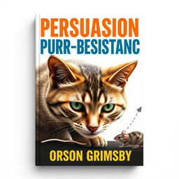 A flat book cover design featuring a large, bold title that reads 'Persuasion Purr-sistence' prominently at the top