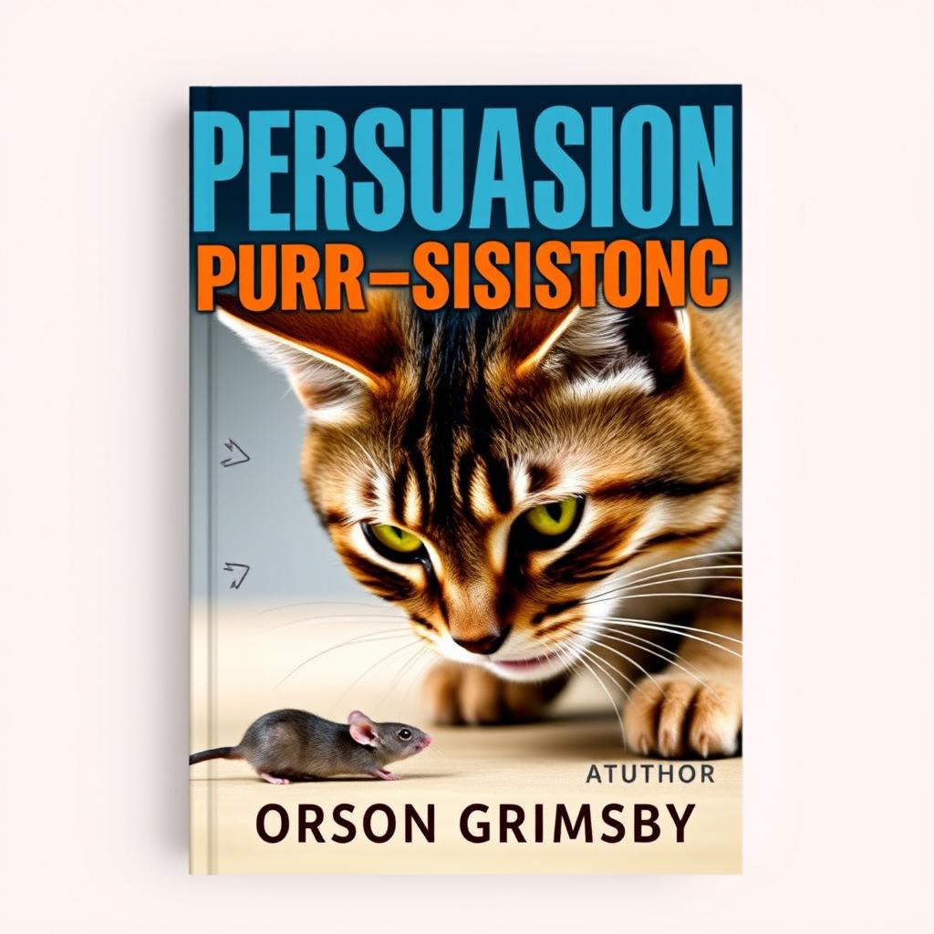 A flat book cover design featuring a large, bold title that reads 'Persuasion Purr-sistence' prominently at the top