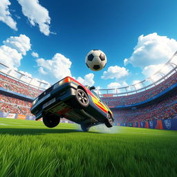 A dynamic and exciting scene of a Peugeot 406 car in the Rocket League stadium, highlighting the car's sleek design and vibrant colors