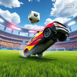 A dynamic and exciting scene of a Peugeot 406 car in the Rocket League stadium, highlighting the car's sleek design and vibrant colors