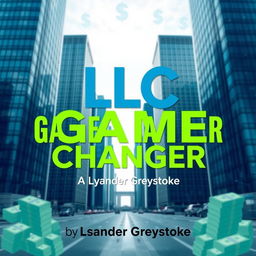 A realistic cityscape background featuring towering skyscrapers that symbolize business success and growth