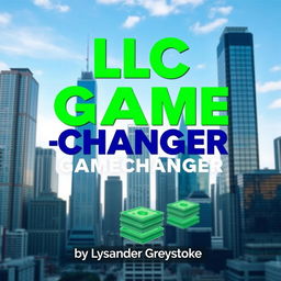 A realistic cityscape background featuring towering skyscrapers that symbolize business success and growth