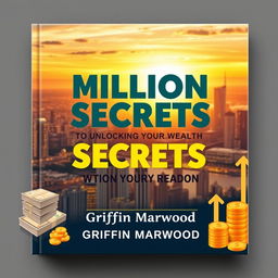 A flat book cover design featuring the title 'Million Dollar Secrets to Unlocking Your Wealth' in a bold, eye-catching font of large size, prominently displayed at the top