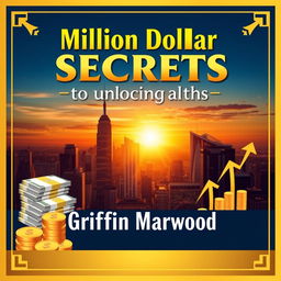 A flat book cover design featuring the title 'Million Dollar Secrets to Unlocking Your Wealth' in a bold, eye-catching font of large size, prominently displayed at the top