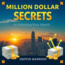 A flat book cover design featuring the title 'Million Dollar Secrets to Unlocking Your Wealth' in a bold, eye-catching font of large size at the top