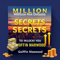 A flat book cover design featuring the title 'Million Dollar Secrets to Unlocking Your Wealth' in a bold, eye-catching font of large size at the top