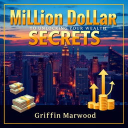 A flat book cover design featuring the title 'Million Dollar Secrets to Unlocking Your Wealth' in a bold, eye-catching font of large size at the top