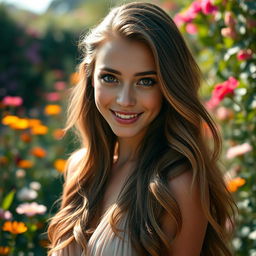 A captivating portrait of a young woman with long, flowing hair cascading down her shoulders