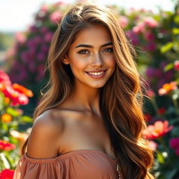 A captivating portrait of a young woman with long, flowing hair cascading down her shoulders