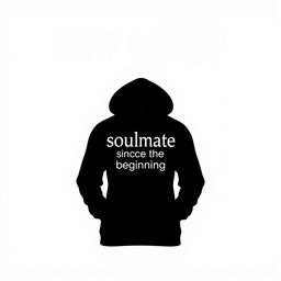 A simple yet stylish black hoodie featuring the text 'soulmate since the beginning'