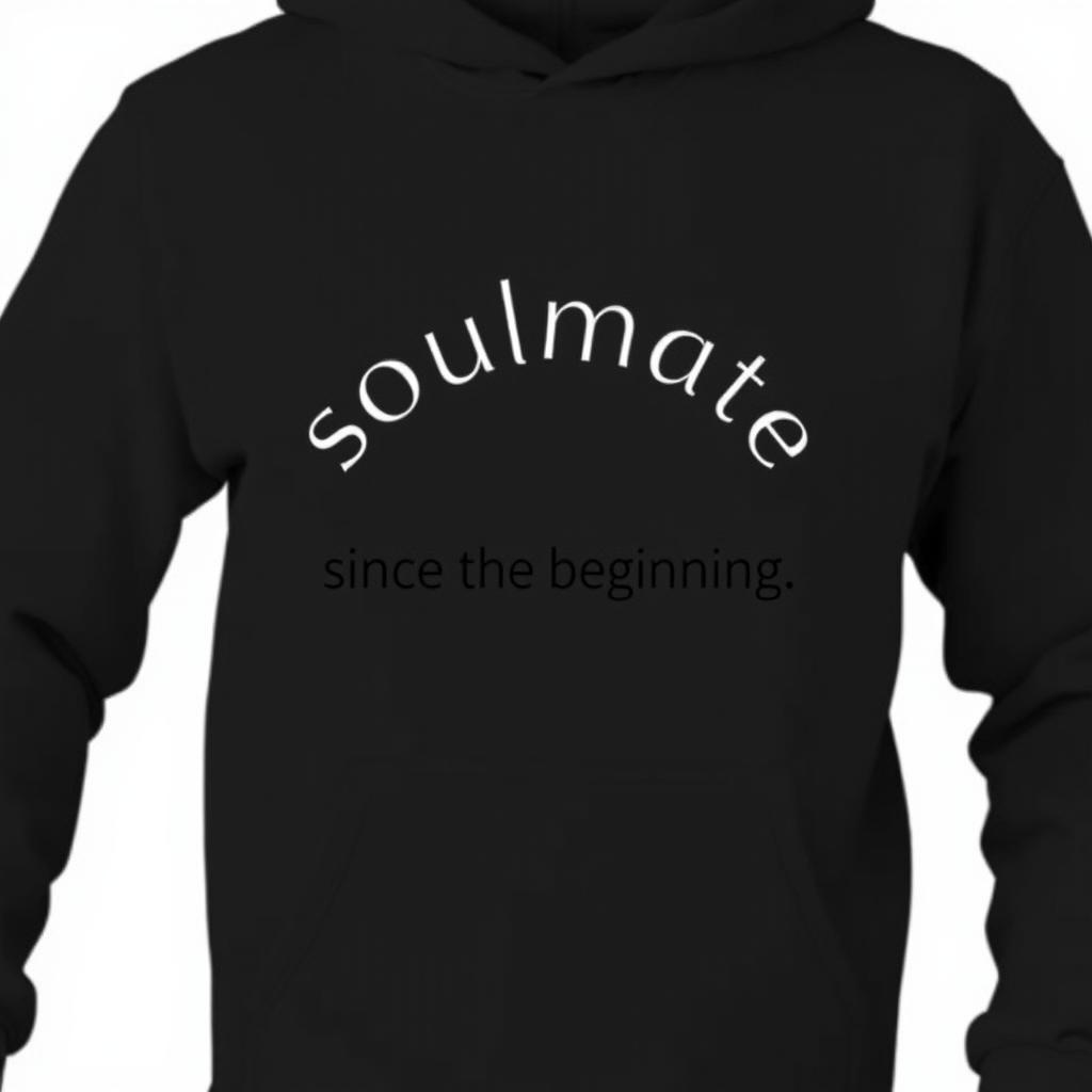 A simple yet stylish black hoodie featuring the text 'soulmate since the beginning'