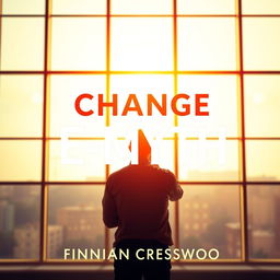 A flat cover design that completely fills the entire square, featuring a realistic and vibrant image of a person contemplating in front of a large window, with warm light streaming in, symbolizing change and new ideas