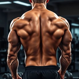A digitally enhanced image of a muscular back and arms, showcasing defined muscles and strong physique