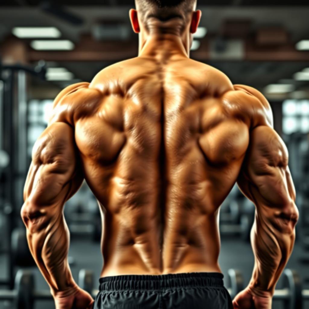 A digitally enhanced image of a muscular back and arms, showcasing defined muscles and strong physique