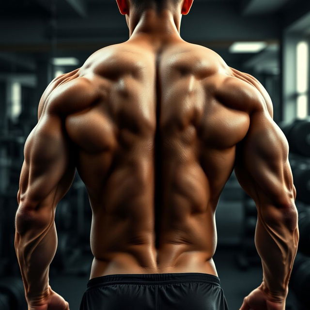 A digitally enhanced image of a muscular back and arms, showcasing defined muscles and strong physique