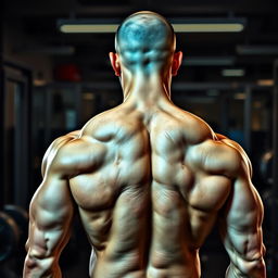 A digitally enhanced image of a muscular back and arms, showcasing defined muscles and strong physique