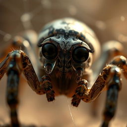 A surreal depiction of a spider with large, expressive eyes shedding tears, capturing an emotional moment