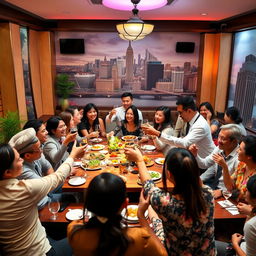 A vibrant restaurant party scene filled with joy and laughter