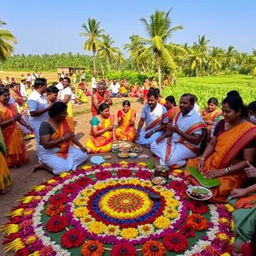 A vibrant celebration of the Onam festival in Kerala, India, showcasing traditional festivities