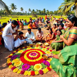 A vibrant celebration of the Onam festival in Kerala, India, showcasing traditional festivities