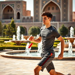 An 18-year-old male athlete engaged in sports in the vibrant Chaharbagh district of Isfahan, Iran