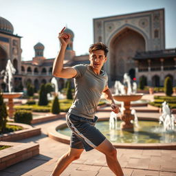 An 18-year-old male athlete engaged in sports in the vibrant Chaharbagh district of Isfahan, Iran
