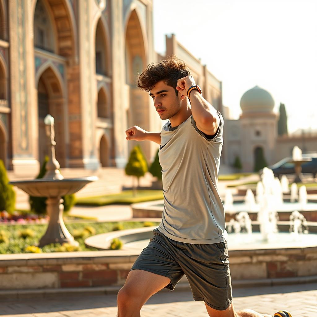 An 18-year-old male athlete engaged in sports in the vibrant Chaharbagh district of Isfahan, Iran