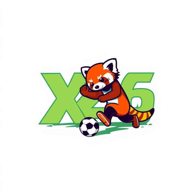 A logo design featuring the animal Ailurus, commonly known as the red panda, engaging in football