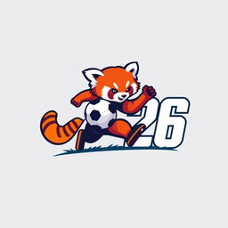 A logo design featuring the animal Ailurus, commonly known as the red panda, engaging in football
