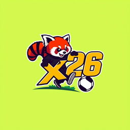 A logo design featuring the animal Ailurus, commonly known as the red panda, engaging in football