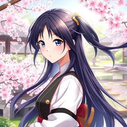 A highly detailed portrait of Haruka Igusa, featuring her with flowing long dark hair, bright expressive eyes, and dressed in a stylish and fashionable outfit that blends modern trends with traditional Japanese elements