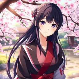 A highly detailed portrait of Haruka Igusa, featuring her with flowing long dark hair, bright expressive eyes, and dressed in a stylish and fashionable outfit that blends modern trends with traditional Japanese elements