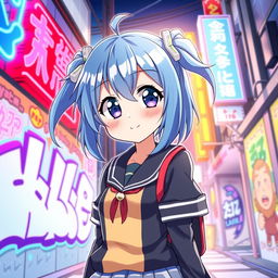A vibrant anime-style illustration of Igusa Haruka, a character from Blue Archive, depicted with her signature blue hair styled in twin tails and large, expressive eyes