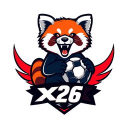 A stylish and cool logo design featuring an Ailurus, or red panda, embodying a fun and energetic football theme