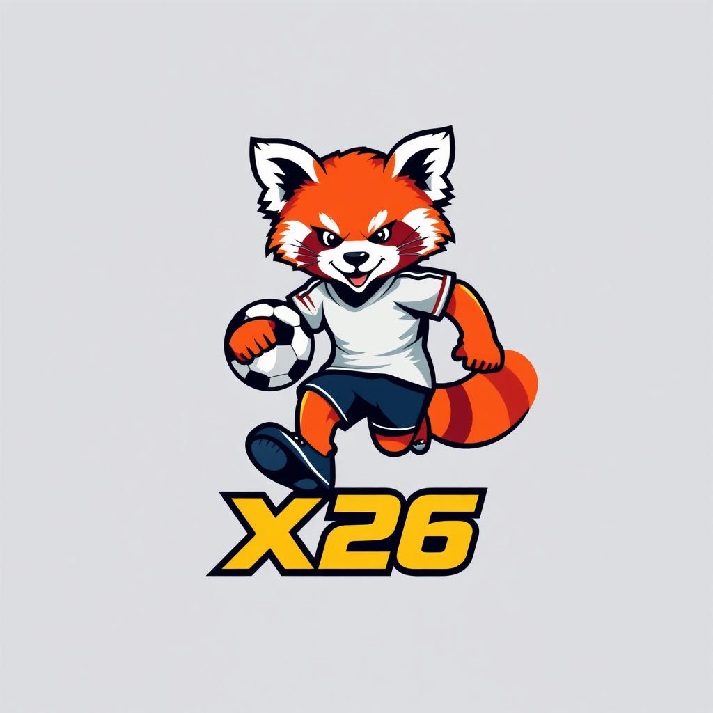 A stylish and cool logo design featuring an Ailurus, or red panda, embodying a fun and energetic football theme